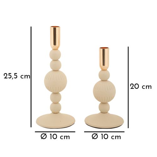 Bougeoir Mf931, Acier, Beige, 10x10x25,5 Cm