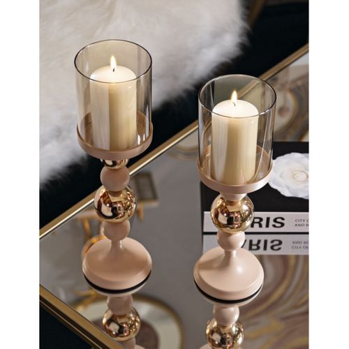 Bougeoir Mf938, Acier, Doré, 10x10x36 Cm