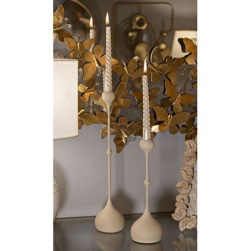 Bougeoir Mf939, Acier, Beige, 8x8x37 Cm