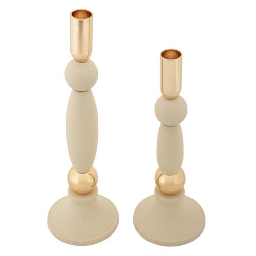 Bougeoir Mf941, Acier, Beige, 9,5x9,5x30 Cm