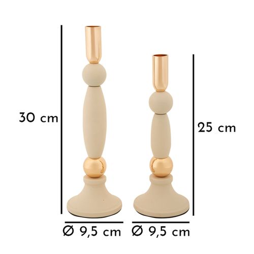 Bougeoir Mf941, Acier, Beige, 9,5x9,5x30 Cm