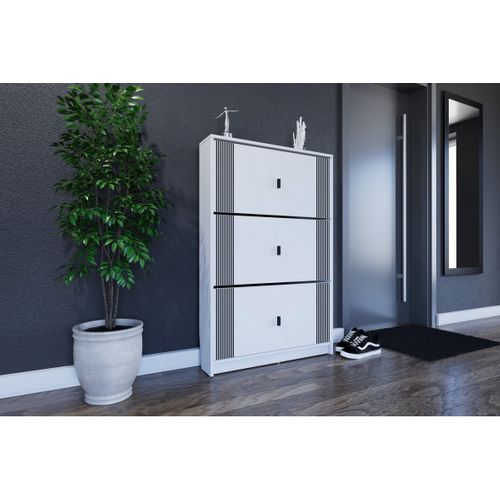 Étagère à Chaussures Friendly, Panneau D'aggloméré, Blanc, 80x17x120 Cm