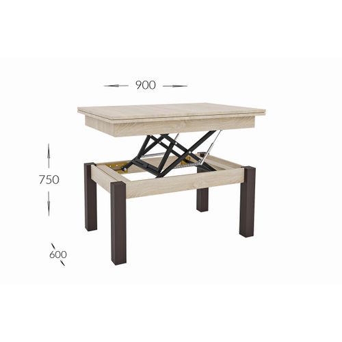 Table D'appoint Transformable Moon, Panneau D'aggloméré, Marron, 120x90x75 Cm