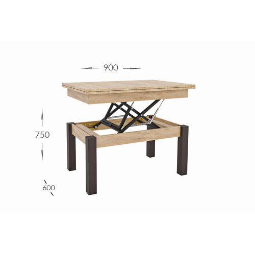 Table D'appoint Transformable Sun, Panneau D'aggloméré, Marron, 120x90x75 Cm