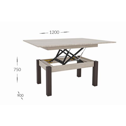 Table D'appoint Transformable Foggy, Panneau D'aggloméré, Marron, 120x90x75 Cm
