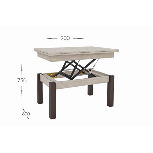 Table D'appoint Transformable Foggy, Panneau D'aggloméré, Marron, 120x90x75 Cm