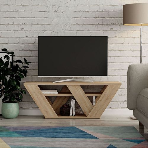 Meuble TV Design Pipralla - L. 110 X H. 40 Cm - Marron Chêne