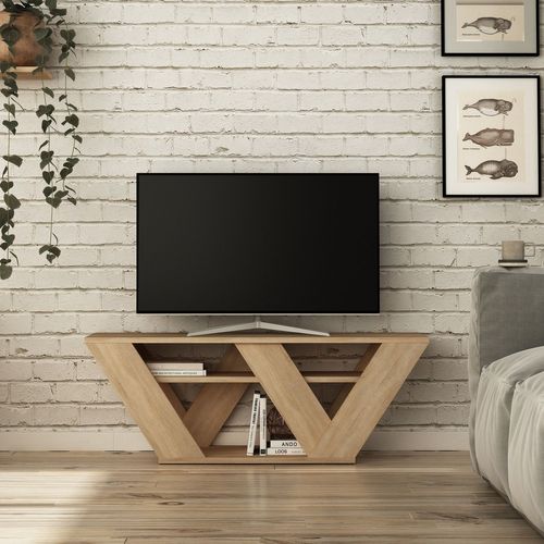 Meuble TV Design Pipralla - L. 110 X H. 40 Cm - Marron Chêne
