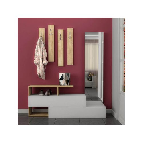 Meuble D'entrée Anila Blanc Et Chêne