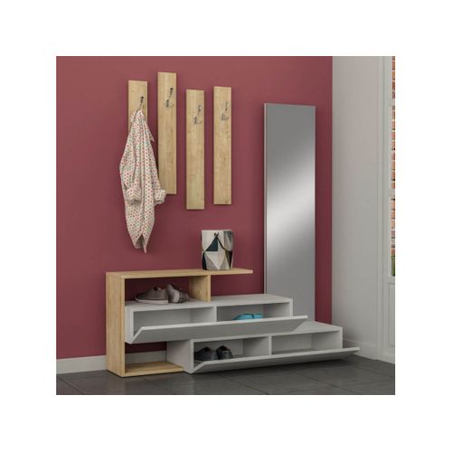 Meuble D'entrée Anila Blanc Et Chêne