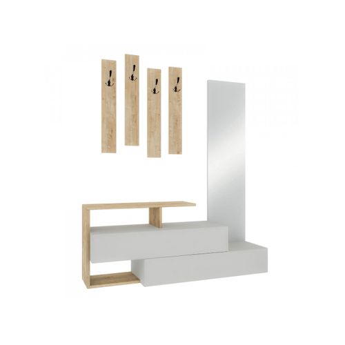Meuble D'entrée Anila Blanc Et Chêne