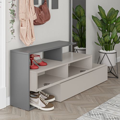 Meuble D'entrée Avec Miroir En Bois "ramda" - 137 X 35 X 154 Cm - Gris Anthracite