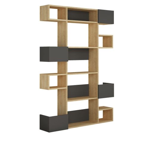 Etagères Bibliothèque Huber L120xh171cm Chêne Claire Et Anthracite