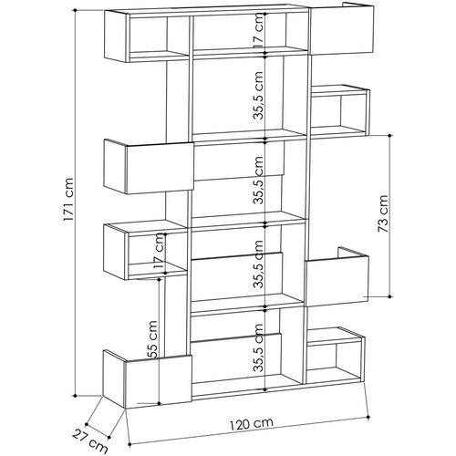 Etagères Bibliothèque Huber L120xh171cm Chêne Claire Et Anthracite