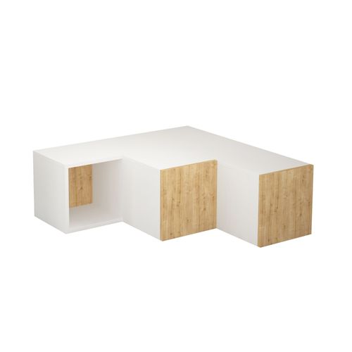 Meuble TV Design Cubique 2 Tiroirs Stairz Blanc Et Chêne Clair