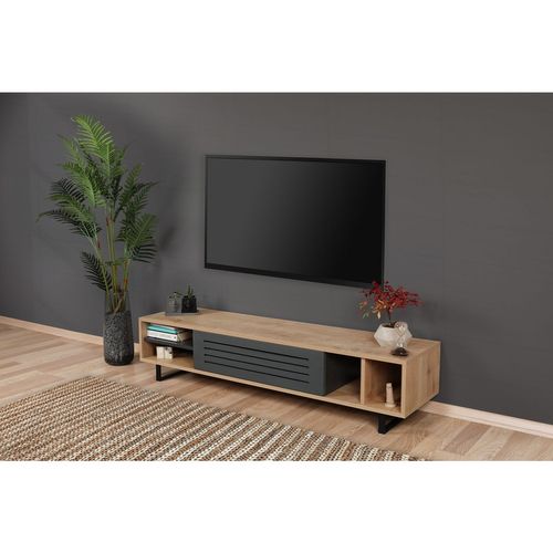 Meuble TV Design Lattes Safir - L. 160 X H. 40 Cm - Gris Anthracite