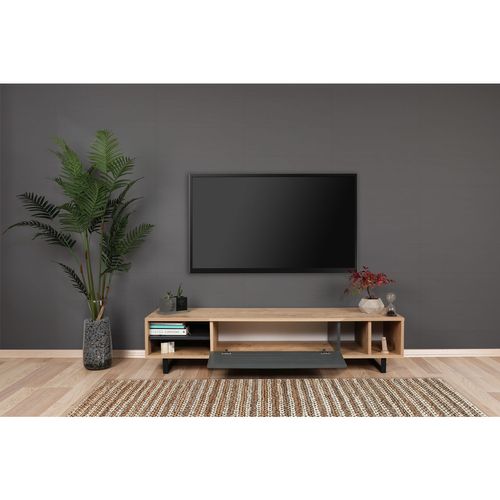 Meuble TV Design Lattes Safir - L. 160 X H. 40 Cm - Gris Anthracite