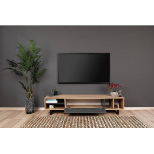 Meuble TV Design Lattes Safir - L. 160 X H. 40 Cm - Gris Anthracite