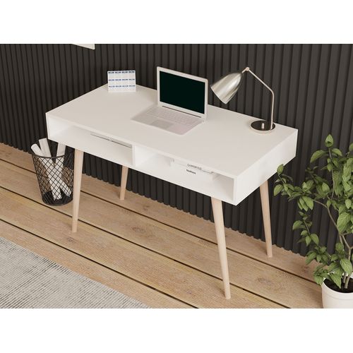 Bureau En Bois "cisto" - 60 X 120 X 74 Cm - Blanc