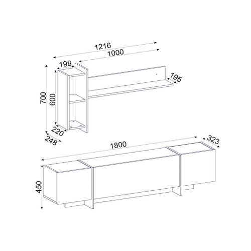 Ensemble TV Avec 3 Portes - Effet Marbre Noir Et Doré - Cadeba
