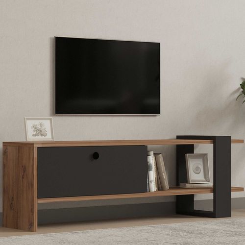 Ova Meuble TV - 100 % Mélamine - Chêne, Anthracite