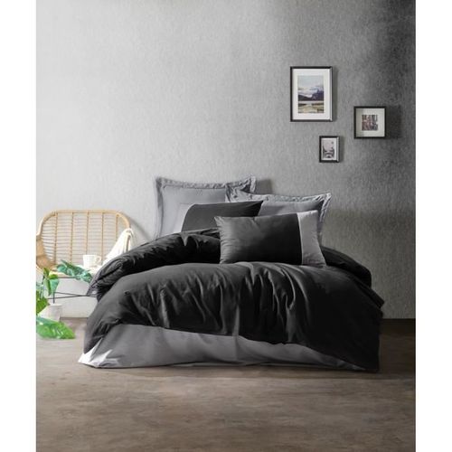 Parure De Lit - 1 Housse De Couette 220 X 240 Cm + 2 Taies D'oreiller 60 X 60 Cm - Noir