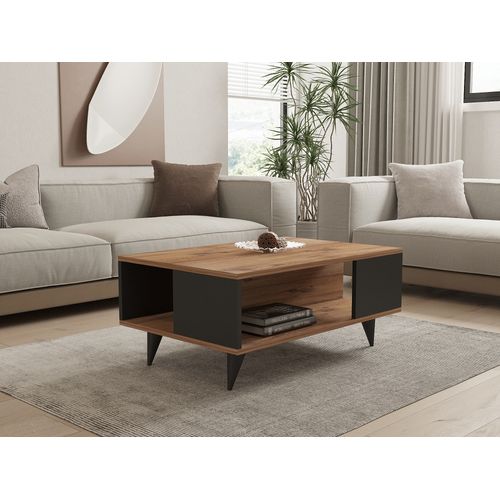 Table Basse En Bois "yuka" - 90 X 60 X 39 Cm - Noyer, Noir