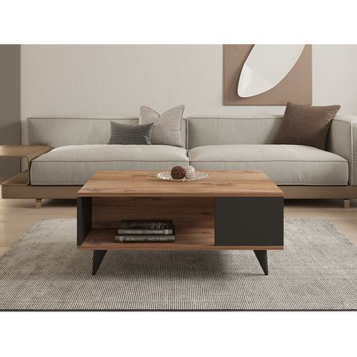 Table Basse En Bois "yuka" - 90 X 60 X 39 Cm - Noyer, Noir