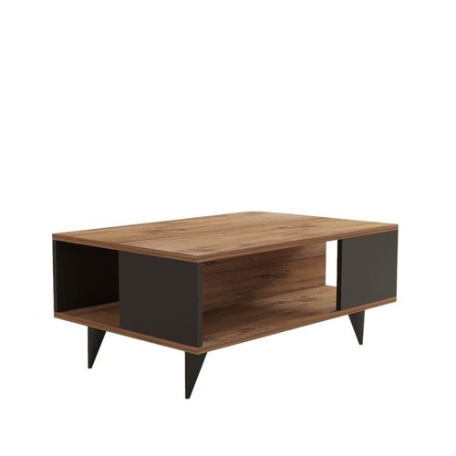 Table Basse En Bois "yuka" - 90 X 60 X 39 Cm - Noyer, Noir