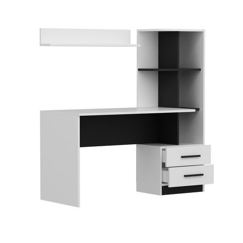 Bureau En Bois "alaska" - 146 X 60 X 142 Cm - Blanc, Noir