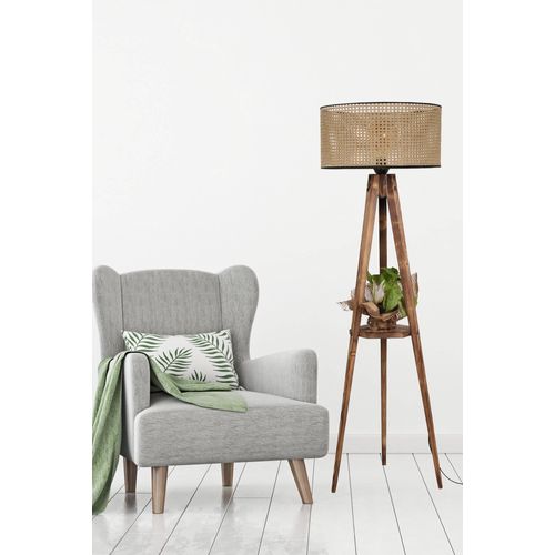 Lampadaire Trépied Lunctura 153cm Bois Naturel Et Tissu Cannage Brun