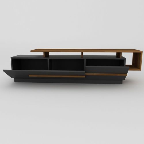 Meuble TV Design Bicolore 180cm Sissoko Noir Et Bois Foncé