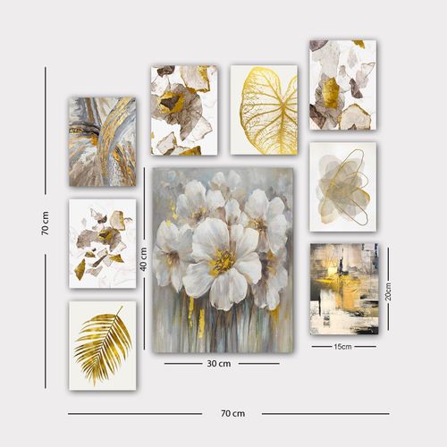 Lot De 9 Tableaux Aranea L20xh15cm Motif Végétal Abstrait Jaune Et Marron