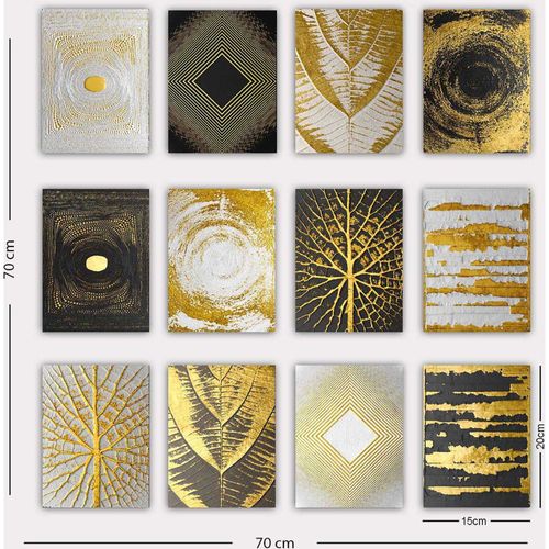 Lot De 12 Tableaux Aranea L20xh15cm Motif Végétal Nervures Noir Et Or