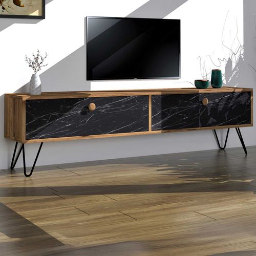 Side Meuble TV - 100 % Mélamine - Pin Atlantique, Noir