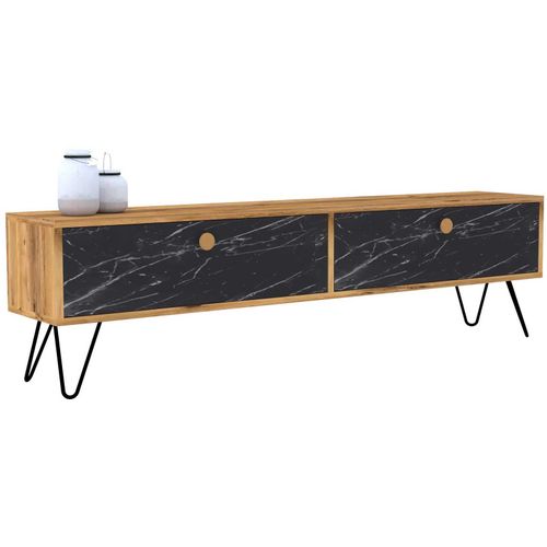 Side Meuble TV - 100 % Mélamine - Pin Atlantique, Noir