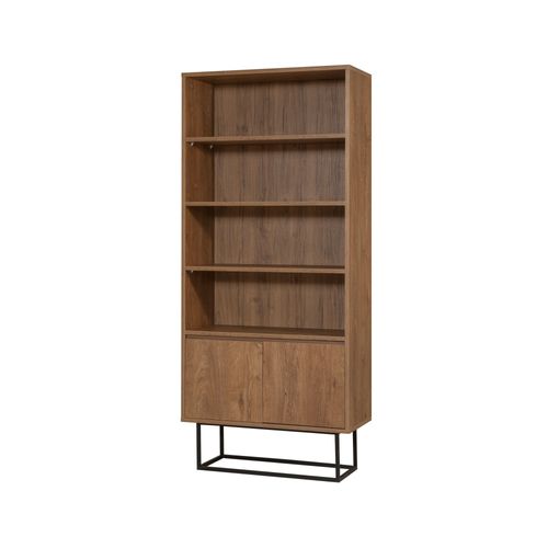 Bibliothèque Stela H182cm Métal Noir Et Bois Naturel