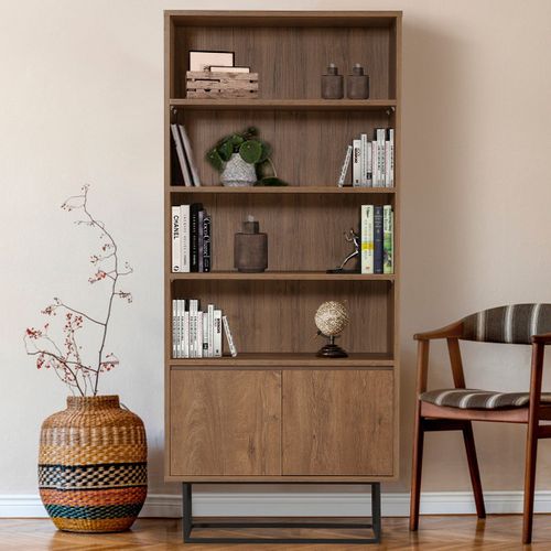 Bibliothèque Stela H182cm Métal Noir Et Bois Naturel