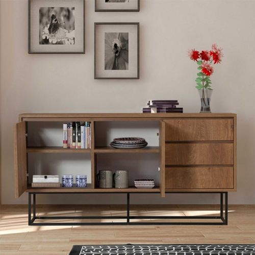 Ruba Console - 100 % Mélamine - Noyer, Noir