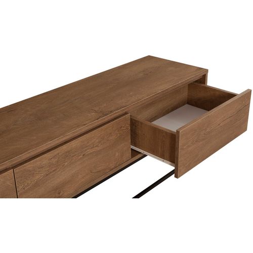 Meuble TV 3 Tiroirs Lodi 180cm Métal Noir Et Bois Naturel