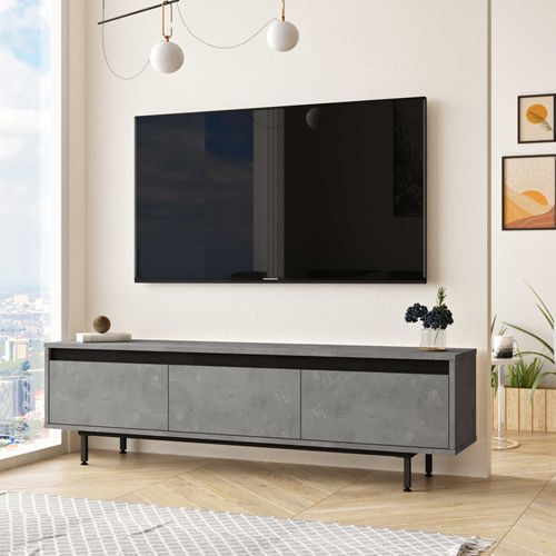 Lv1 Meuble TV - 100 % Mélamine - Argent, Noir