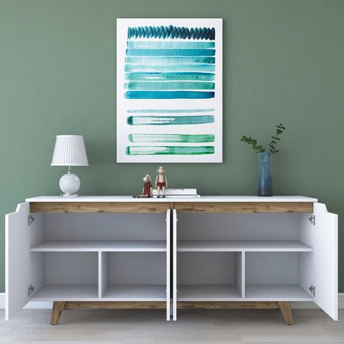 Buffet - Gd102 - 4 Portes - 180 X 79 X 45 Cm - Blanc / Noyer