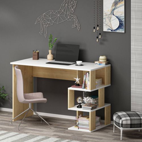 Bureau 3 Étagères Bocinel 110cm Bois Et Blanc