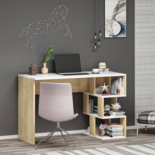 Bureau 3 Étagères Bocinel 110cm Bois Et Blanc