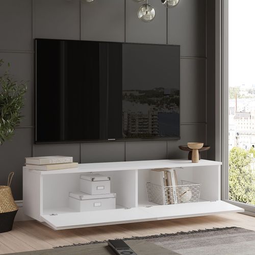 Meuble TV 2 Portes Battantes Nayelro 140cm Bois Blanc