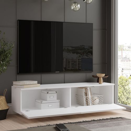 Meuble TV 2 Portes Battantes Nayelro 140cm Bois Blanc