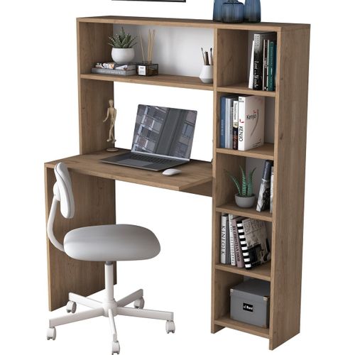 Ensemble Bureau Et Étagère Deryn Blanc Et Chêne Clair