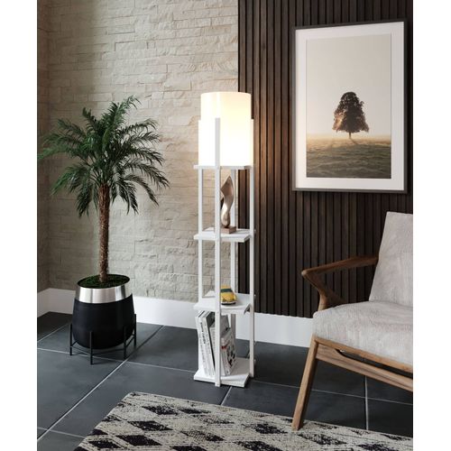 Lampadaire Combiné 3 Étagères Ulkoda 135cm Bois Et Tissu Blanc