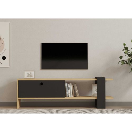 Yonca Meuble TV - 100 % Mélamine - Anthracite, Chêne