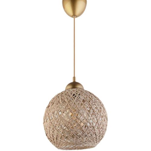 Suspension Lumineuse Effet Rotin Tressé Bulle Naturel + Doré